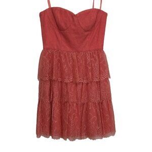 BCBG MaxAzria Womens Lilah Tiered Lace Strapless Mini Dress Sz 6 Coral $368 NWOT